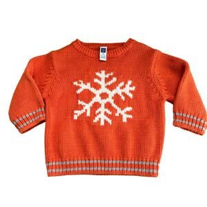 Vtg Y2K Baby Gap Orange Snowflake Sweater 12-18M